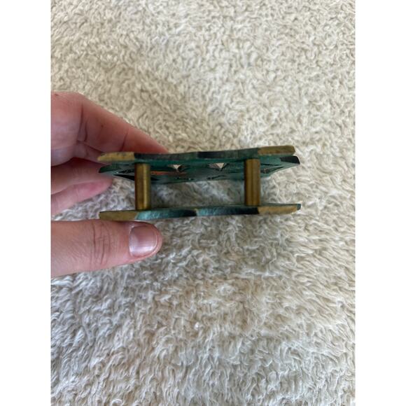 Vintage Enameled Brass Napkin Holder Egyptian Ladies with Pottery - Picture 5 of 9